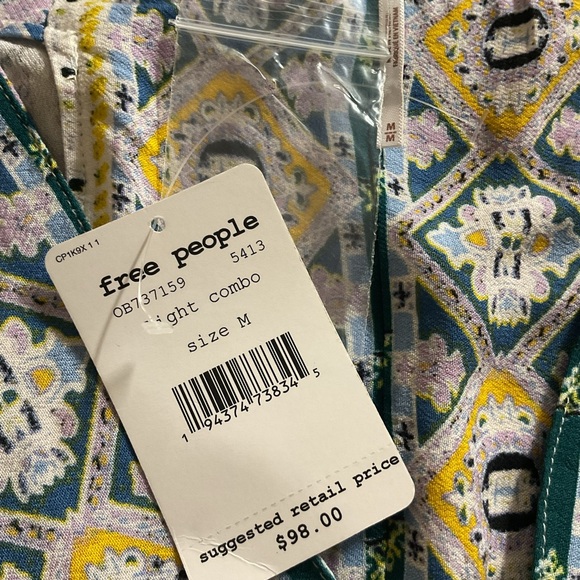 NWT Free People Blue and White Patterned‎ Blouse bohemian blouse size M - Picture 5 of 12